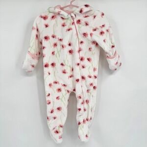 Laura Ashley White/Pink Fleece Floral Hooded Coverall Baby One-Piece Size 3-6MO